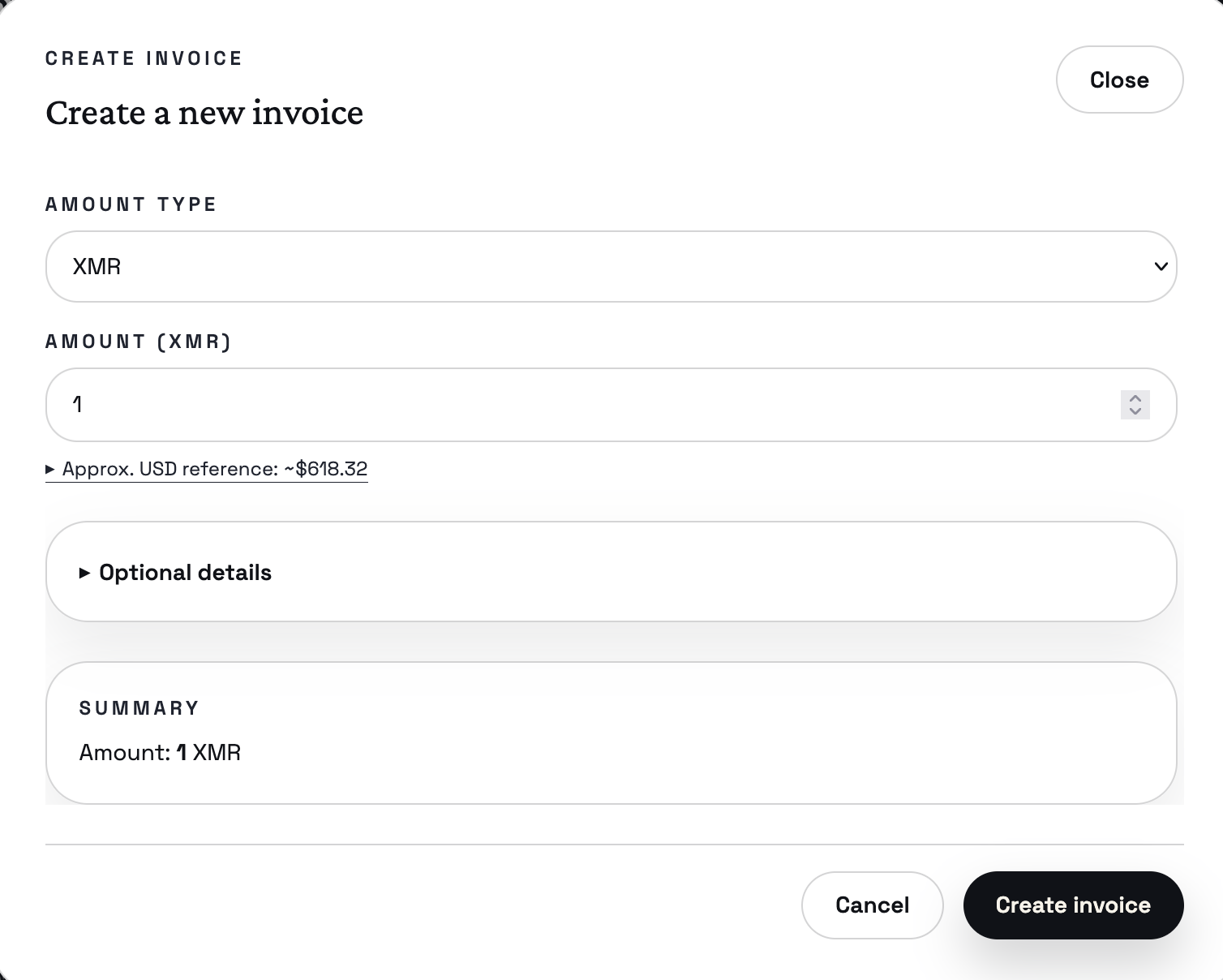 Create invoice dialog (WOW amount)